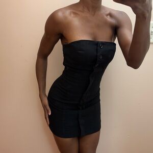 G/FORE Strapless Black Mini Dress with Button-Front Detail